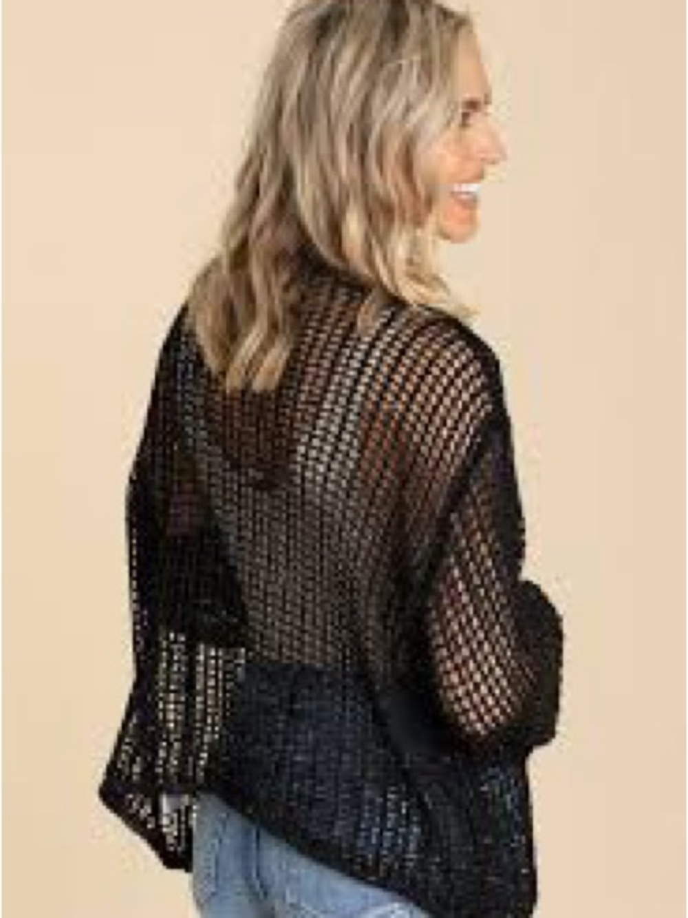 Chico's Black Open Knit V-Neck Sweater - Picture 4 of 9